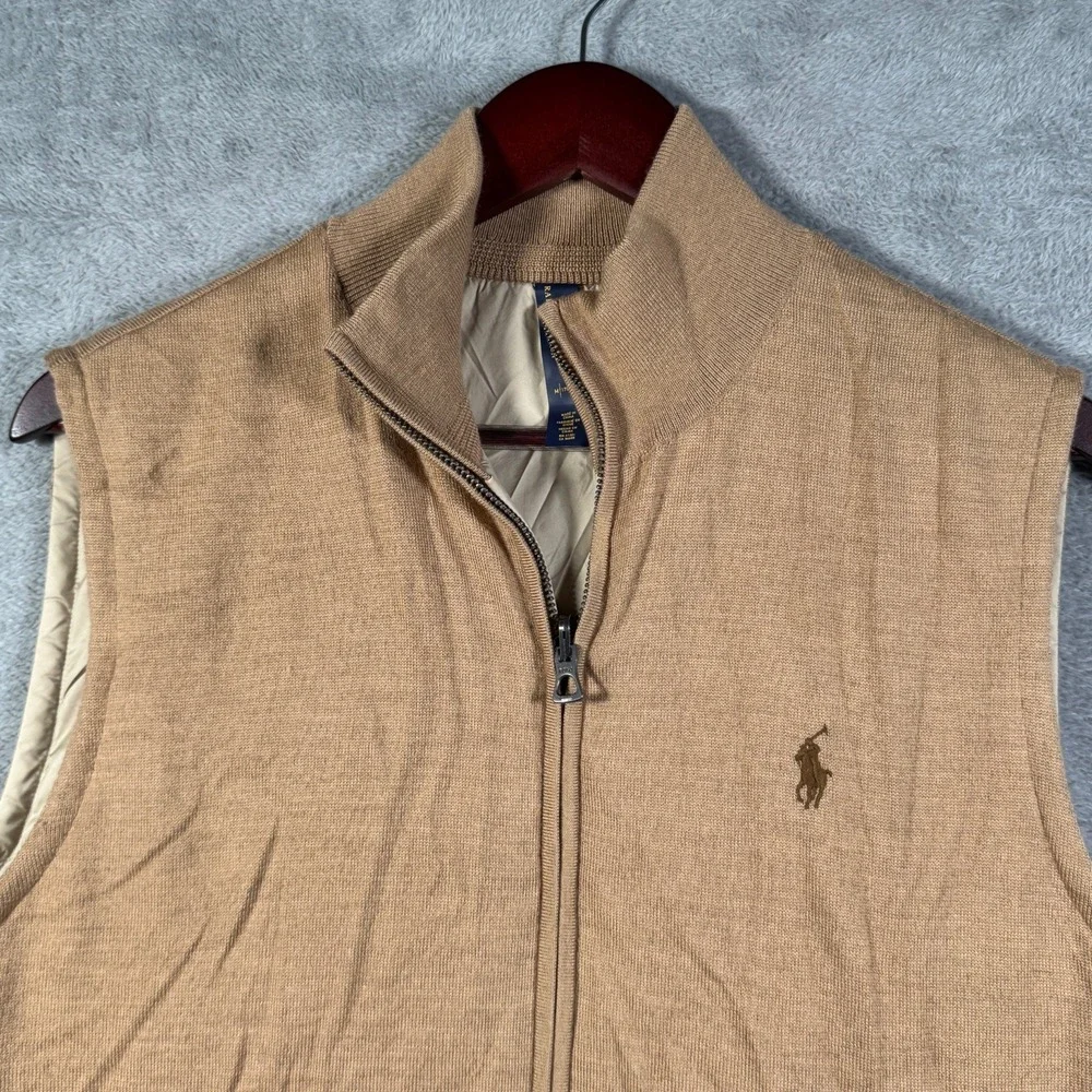 Ralph Lauren Vest Mens M Camel Reversible Hybrid Performance Wool Full Zip $248*